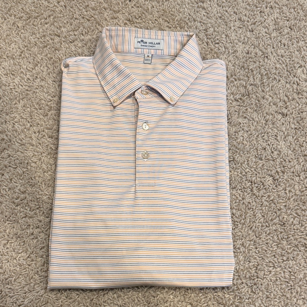 Peter Millar Men's Polo Shirt - Cream, orange & Blue Stripes